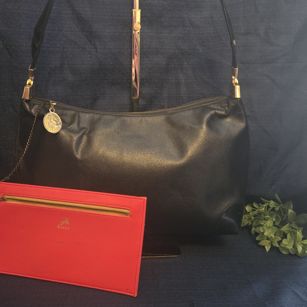 Vintage Koret Red Interior Leather Bag Classic Black Minimalist Shoulder Purse